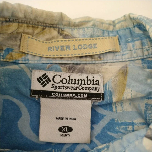 Columbia River Lodge Vented Button Down Shirt Fishing Print Men Size XL Blue - Picture 7 of 11